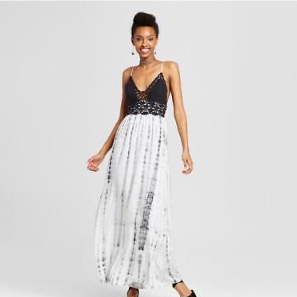 Xhiliration crochet tie dye maxi dress